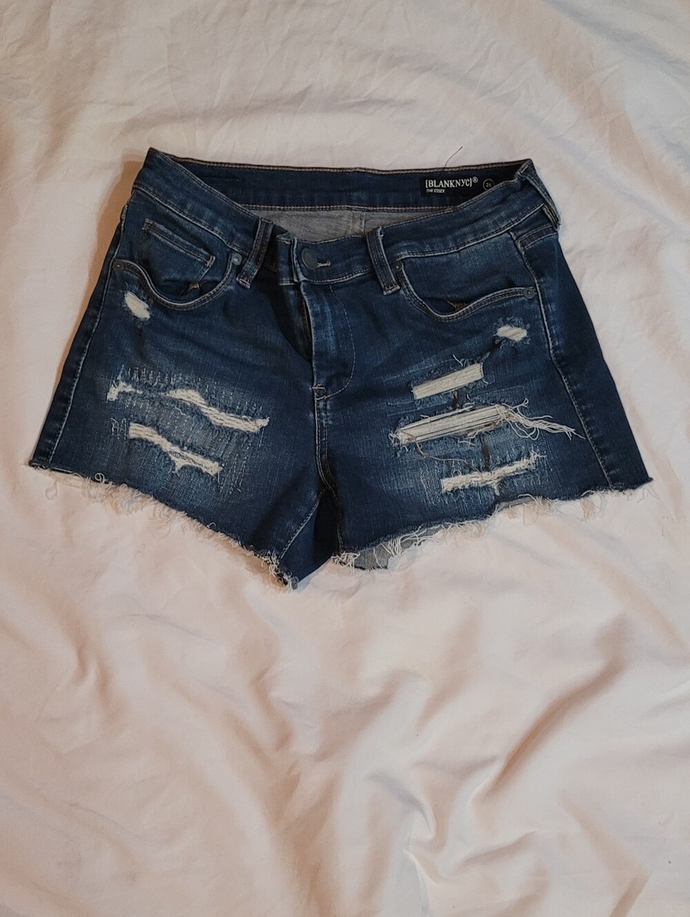 Blank NYC Dark Blue Distressed Denim Shorts